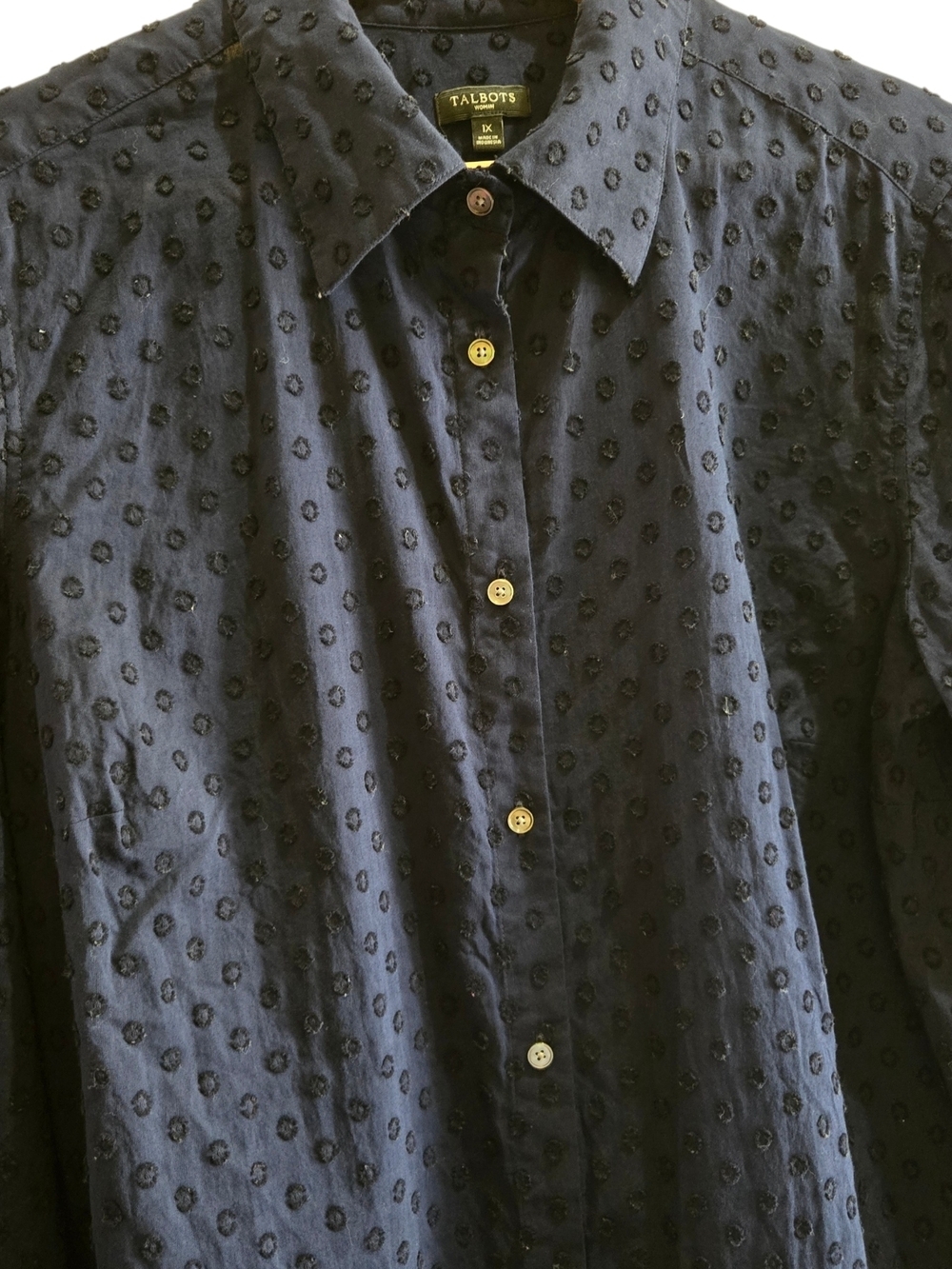Talbots Womens Navy Dotted Swiss Button-Up Shirt - Picture 3 of 5
